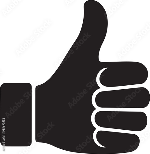 Thumbs Up Like Icon Hand Gesture Silhouette for Social Media, Approval, and Success
