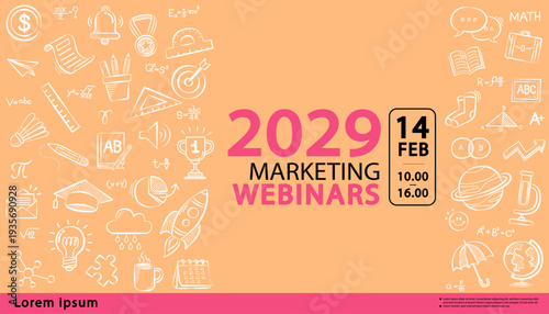 Ignite your marketing skills with this vibrant webinar banner. The creative doodle icons and modern layout represent innovative learning, business strategy, and professional growth.