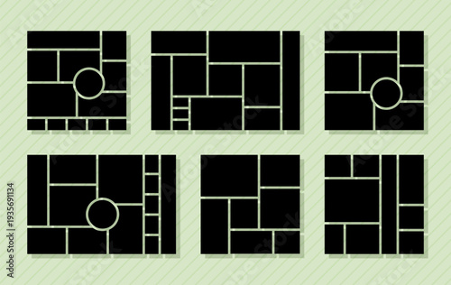 Moodboard template. Mood board background. Photo collage layout. Mosaic pictures album grid. Scrapbook images. Collection photomontage frames. Vector illustration. Poster design in square shape