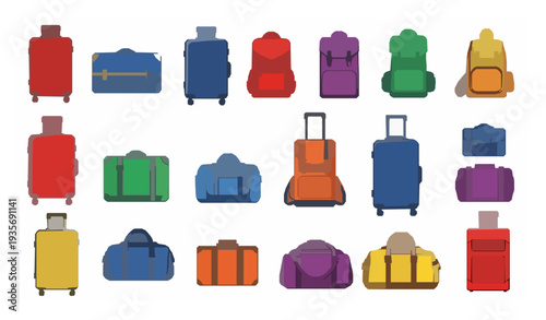 Colorful Travel Luggage and Bag Collection Vector Illustration