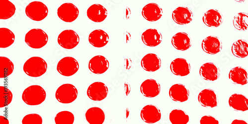 A vibrant pattern of irregular overlapping red circles on a white background
