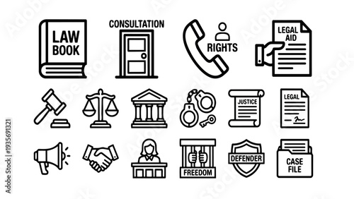 Legal Aid and Public Defender Icons Justice Access
