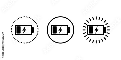 Three different battery icons with distinct visual representations. Vector