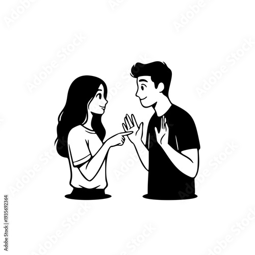 Couple Hand Gesture Communication – Simple Relationship Interaction Illustration