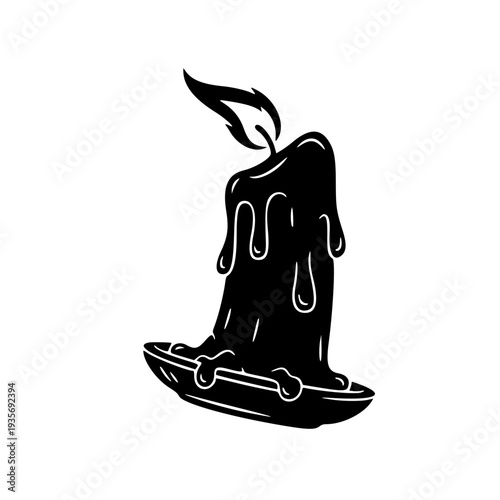 black melting candle silhouette gothic spooky wax drip illustration