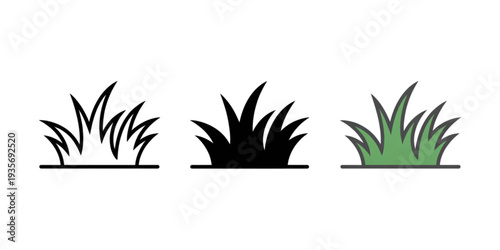Three distinct types of grass depicted in a simple and stylized manner Vector