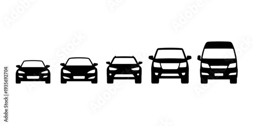 A visual comparison of different car sizes and styles in black and white Vector