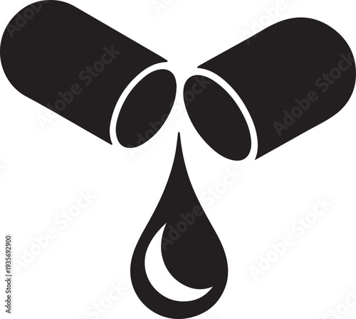 Liquid Capsule Pill Icon Medical Supplement Vector Silhouette with Medicine Drop