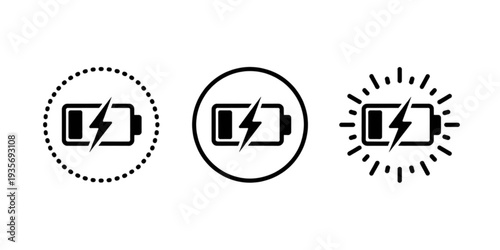Battery icons showing different states of charge and functionality Vector