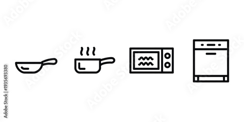 Illustrations of various cooking methods and kitchen appliances Vector