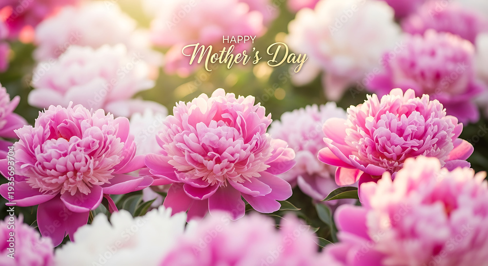 Fototapeta premium A vibrant bouquet of pink peonies in full bloom, captured from a close-up perspective, showcasing their delicate petals and lush texture in a lush floral arrangement