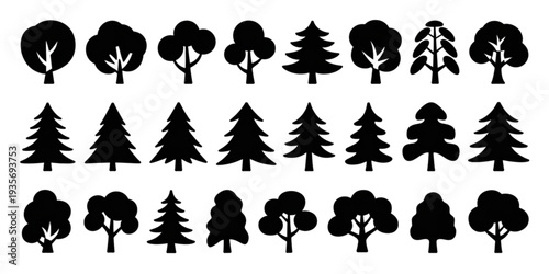 A diverse collection of various tree silhouettes and shapes Vector