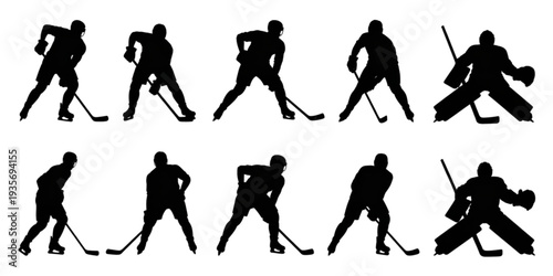 Illustration of a hockey player performing various skating techniques on the ice Vector