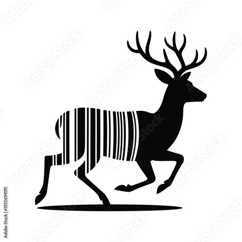 A stylized deer illustration with a barcode integrated into its body