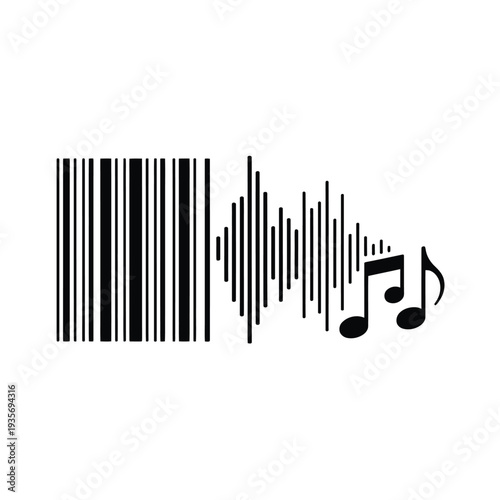 Barcode transitions into sound waves and musical notes a creative design