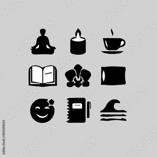 Calming Mental Health & Wellness Icons for Meditation and Self-Care