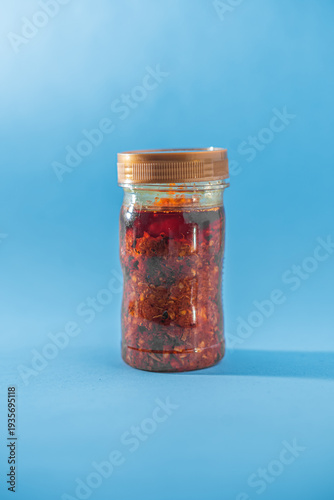 Mockup Bottle Spicy Chili Oil in Glass Jar