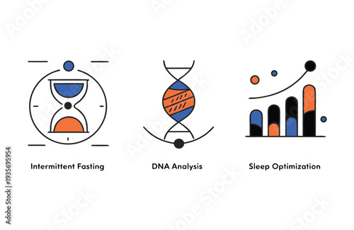 Representing intermittent fasting DNA analysis and sleep optimization with colorful Keywords: intermittent fasting, DNA