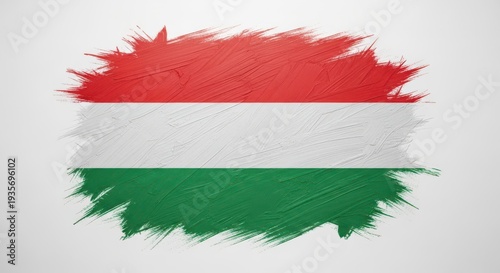Hungarian Flag Painted Brush Strokes White Background