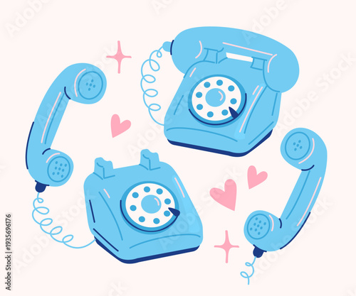 Vintage telephone vector illustration. Old fashioned rotary phone hand drawn.