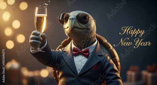 Dapper Turtle Celebrates New Year with Champagne