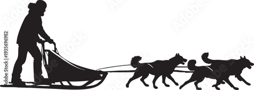 Dog Sledder Musher Standing on Sled Silhouette – Minimal Flat Vector Isolated on White Background