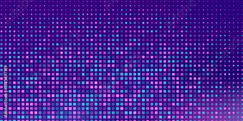 Purple abstract pixel texture bg video screen. Tv pattern background with square noise effect. Futuristic broadcast neon gradient banner for television. Modern vhs led static display element