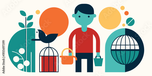 A stylized illustration depicting a person with nature and global elements