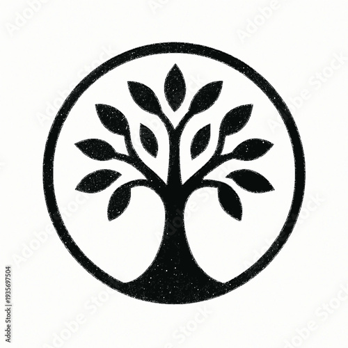 Elegant Black Tree Silhouette Icon Symbolizing Growth and Sustainability in Circle