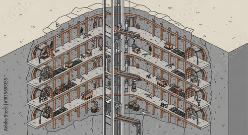 Detailed architectural drawing of a multi-level underground parking garage.