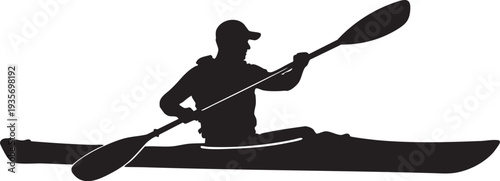 Kayaker Silhouette Mid-Stroke with Double-Bladed Paddle – Minimal Flat Vector Isolated on White Background