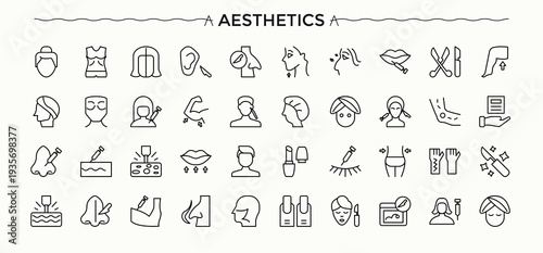 Aesthetics icon set. Featuring makeup, spa, skin, care, health. Editable vector. Makeup icon.