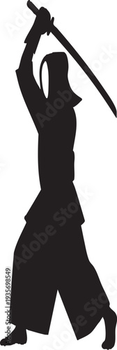 Minimalist Kendo Practitioner Silhouette with Shinai Sword - Isolated Flat Vector Illustration