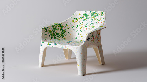 Wallpaper Mural Eclectic chair design using recycled plastic, colorful speckled pattern modern furniture, eco-friendly materials sustainable manufacturing, interior decor highlighting, with copy Torontodigital.ca