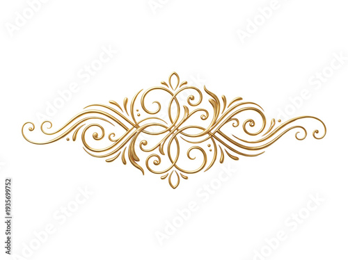Elegant Gold Flourish Ornament Design Element isolated PNG with Transparent Background