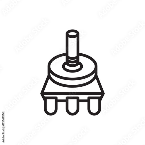 Potentiometer icon. A classic three-terminal variable resistor design with a control knob. Perfect for electronic circuit diagrams, technical manuals, and user interface symbols for audio equipment.