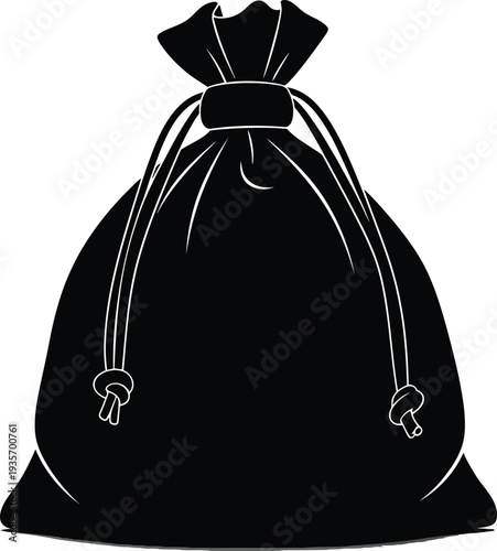 A black velvet drawstring pouch with a gathered top