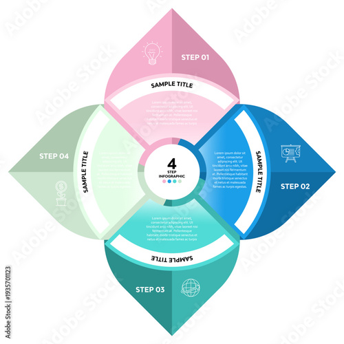 Circle chart venn diagram infographic template with 4 options step for presentation business. Vector editable