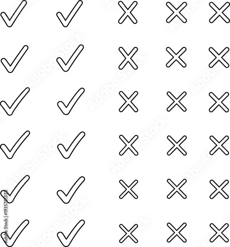 Minimal Outline Checkmarks and Crosses Icons Set