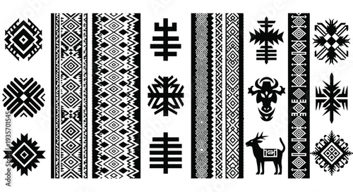 Collection of traditional black and white nordic and slavic patterns