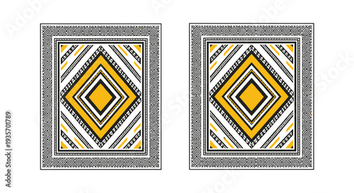 Two identical geometric patterned cards with a diamond motif