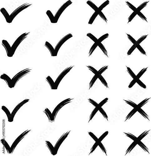 Hand-Drawn Brushstroke Checkmarks and Crosses Pack