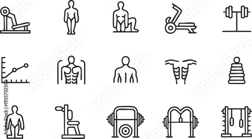 Fitness and Exercise Equipment Icons body muscles