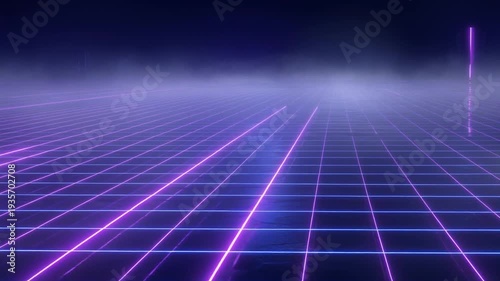 Grid Neon Cyberpunk Futuristic Virtual Surface with Light Reflections