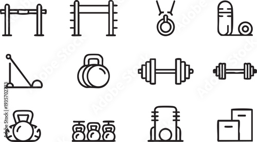 Fitness Equipment Icons Set workout exercise
