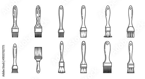A collection of various paintbrushes arranged on a white background on transparent background