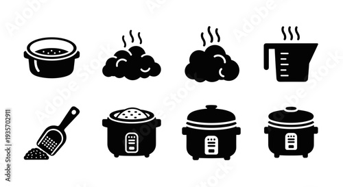 A collection of kitchen cooking and steaming utensils on transparent background