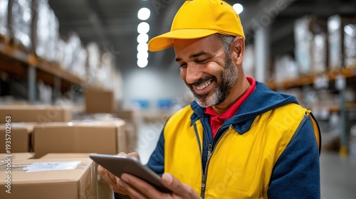 Wallpaper Mural Warehouse Worker Using Tablet to Manage Inventory in Distribution Hub Torontodigital.ca