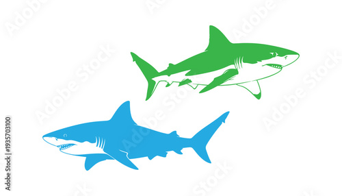 Multicolored shark illustration in vector format.
