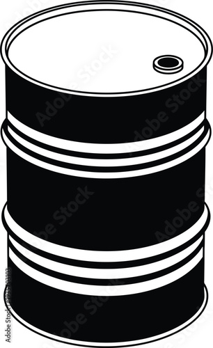 A black and white illustration of a steel drum or oil barrel with a bung hole